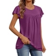 thumbnail image 3 of Fantaslook Womens Blouses Dressy Casual Pleated Tunic Tops Floral Ruffle Sleeve Summer Shirts, 3 of 8