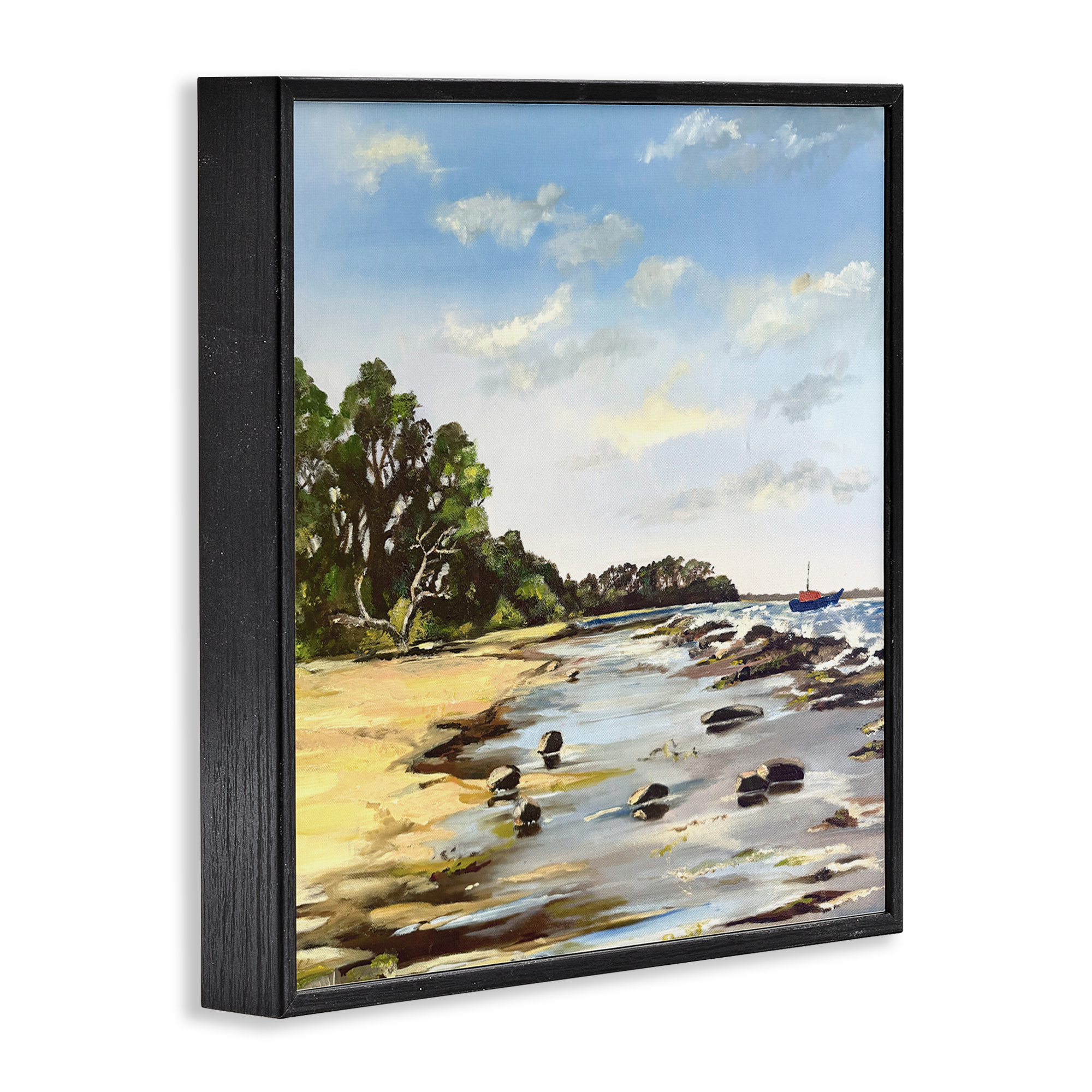 Low Tide Seascape Black Framed Giclee Art, design by Patricia Reynolds