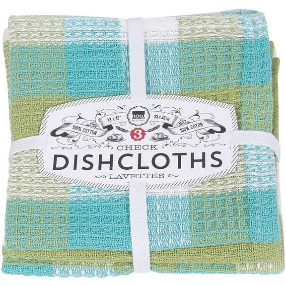 Now Designs Checkered Cotton Kitchen Dishcloth Towels, Leaf (Set of 3)