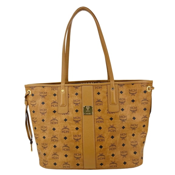 Pre-Owned MCM Reversible Liz Medium Visetos Canvas Shopper Tote Bag Cognac