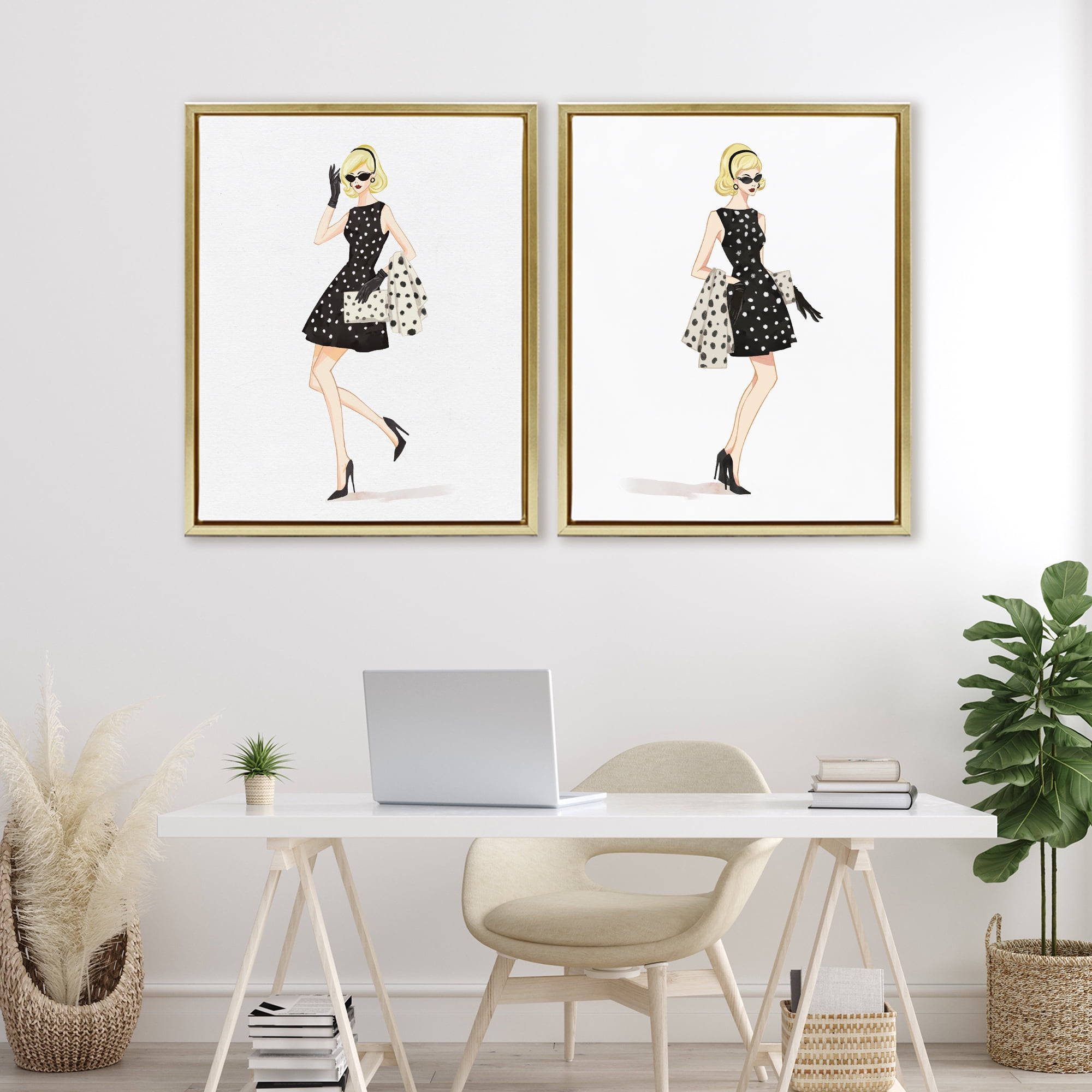 Stupell Industries Retro Glam Female 2 Piece Gold Framed Floater Canvas Set, design by Ziwei Li