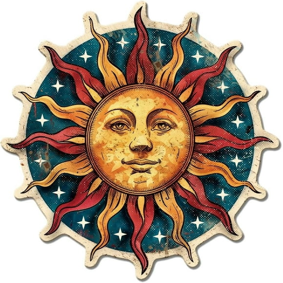 Sun Metal Tin Sign Funny Sun Face Vintage Tin Sign Colorful Sun Wall Decor for Bar Living Room Cafeteria Bathroom Dining Hall Kitchen Restaurant DIY