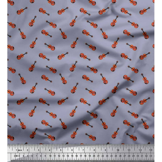 Soimoi Moss Georgette Fabric Guitar Musical Instrument Print Sewing Fabric Yard 42 Inch Wide