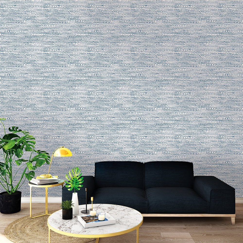 Tempaper Moire Dots Blue Moon Peel and Stick Wallpaper, 20.5" x 9'