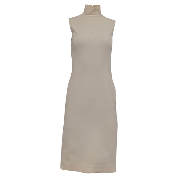 Pre-Owned Dolce & Gabbana High-Neck Midi Dress in Cream Wool