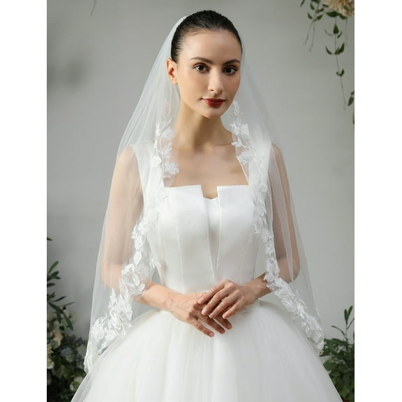 EllieWely 1 Tier Fingertip Length 90 cm(35 inch) Lace Edge Wedding Bridal Veil With Metal Comb L69