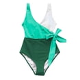 thumbnail image 4 of Maillot de Bain une Pièce pour Femmes, Enveloppant, à Blocs de Couleur, à Nouer sur le Côté, Vert Blanc, m, 4 of 6
