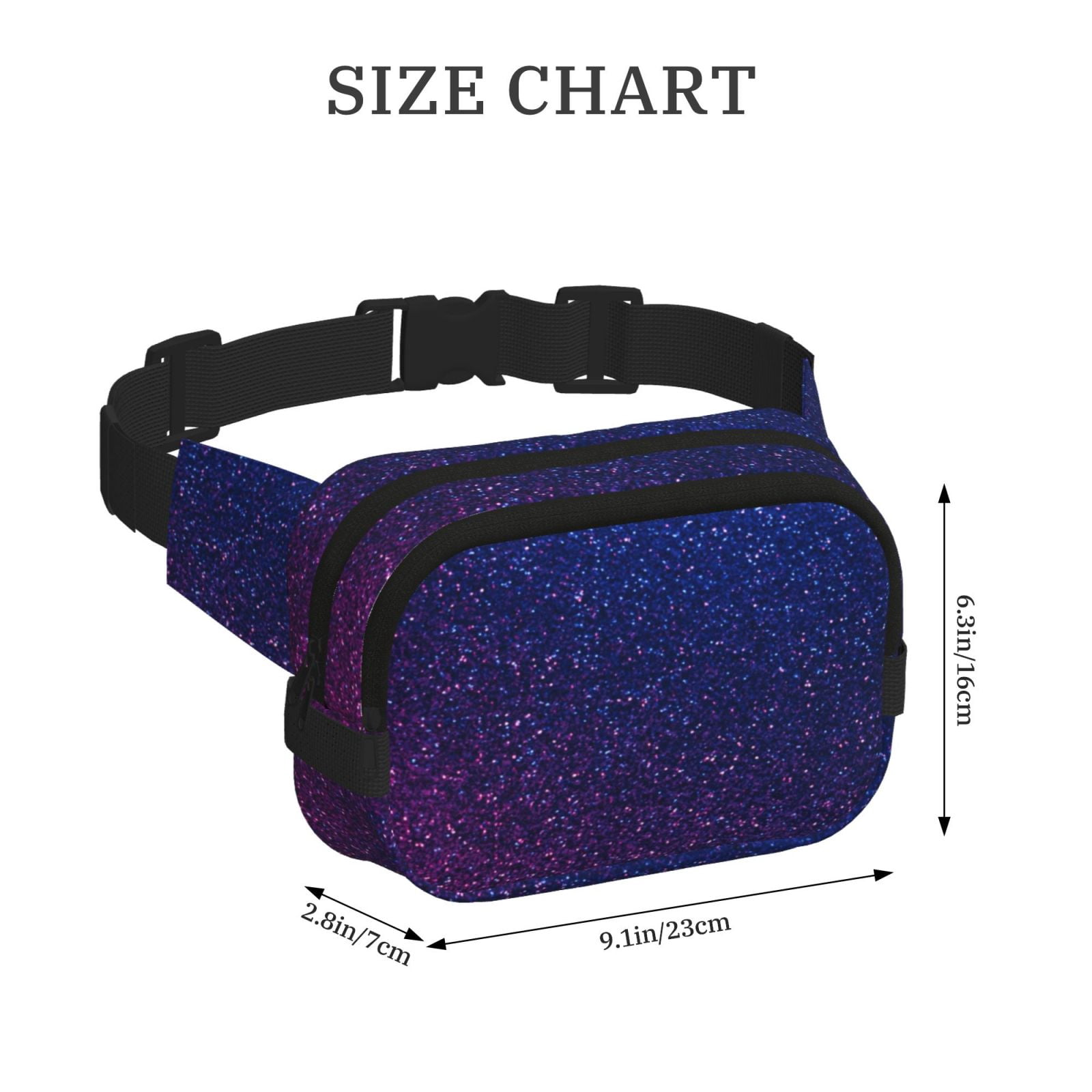 Fuzoiu Neon Glitter Print Unisex Square Double Layer Waist Bag,Crossbody Fanny Pack Travel Workout Accessory