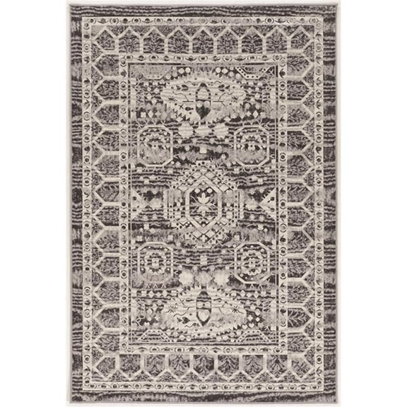 Linon Vintage Hamadan Power Loomed Microfiber Polyester 2'x3' Rug in Gray