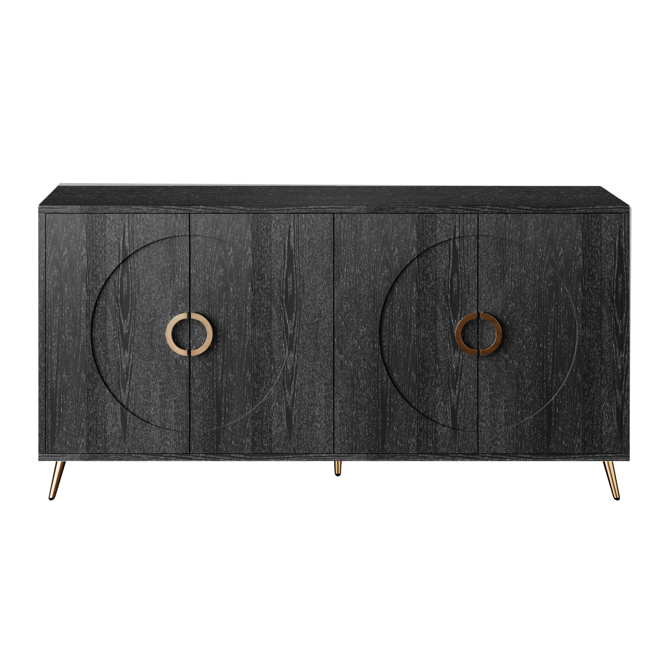 Noble House 59.8" Modern Lacquered Sideboard, Buffet Storage Cabinet with Adjustable Shelves, Distressed Black