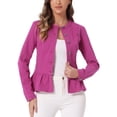 thumbnail image 1 of Chaquetas de mezclilla para mujer INSPIRE CHIC, con botones, dobladillo peplum, mangas largas, chaquetas de jean cortas, color rosa intenso, talla S, 1 of 5