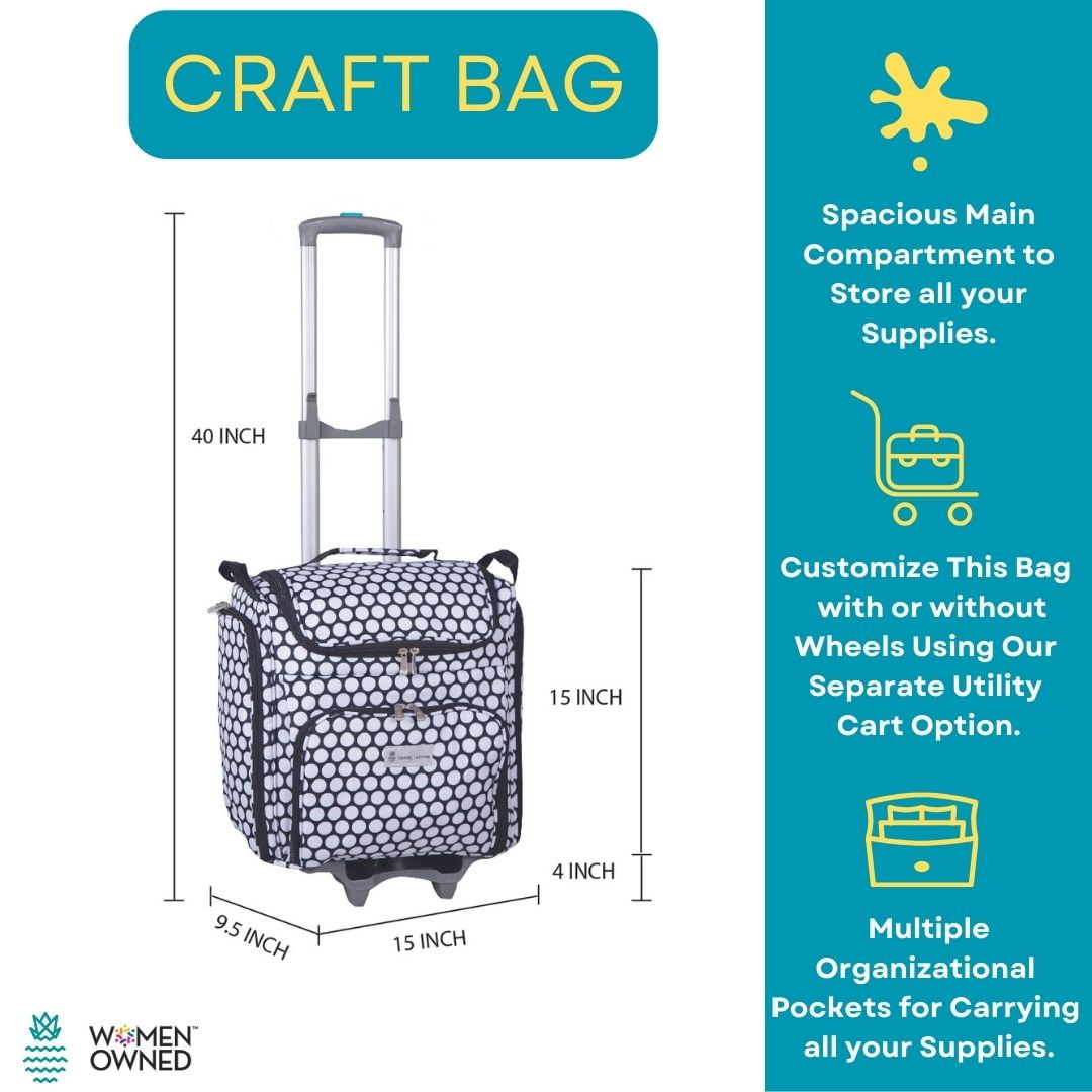 Handy Sandy Crafter’s Craft Tote Bag Organizer, Dots- Storage Bag for Craft Supply, Sewing & Scrapbooking Carrier with Handle and Wheels for Organization for School, Supplies, Tools, Medical, Office