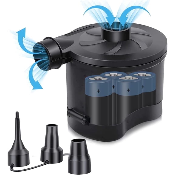 B-Qtech Battery Powered Electric  Air Pump for Inflatables – Portable Quick-Fill Inflator/Deflator with 3 Nozzles for Summer Pool Toys, Air Mattress & Camping