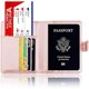 thumbnail image 3 of Funda de cuero para pasaporte, billetera de viaje con bloqueo RFID para pasaporte/tarjeta de crédito/boleto aéreo(rosa claro), 3 of 5