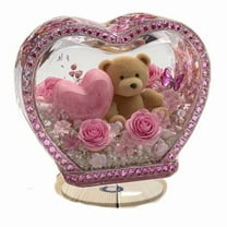 Valentine's Gift Rotating Base Heart Shaped Pink Rose Teddy Bear Acrylic Decor Valentine Gift Anniversary Keepsake Romantic Desktop Ornament Flat Art Piece