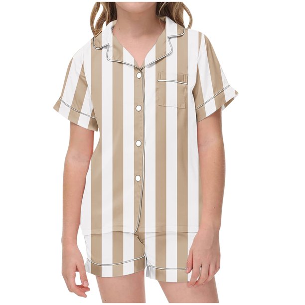 Odeerbi 2-12 Años Niños Niñas Pijama de Verano de Satén Con Solapa de Muesca Camisas de Manga Corta Pantalones Cortos Conjunto de Dos Piezas de Pijama