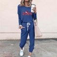thumbnail image 2 of Ecqkame Christmas Outfit Sets for Women 2 Piece Casual Crew neck Long Sleeve Tops Drawstring pants Set Fashionable Printed Tracksuit with Pockets Blue M, 2 of 5