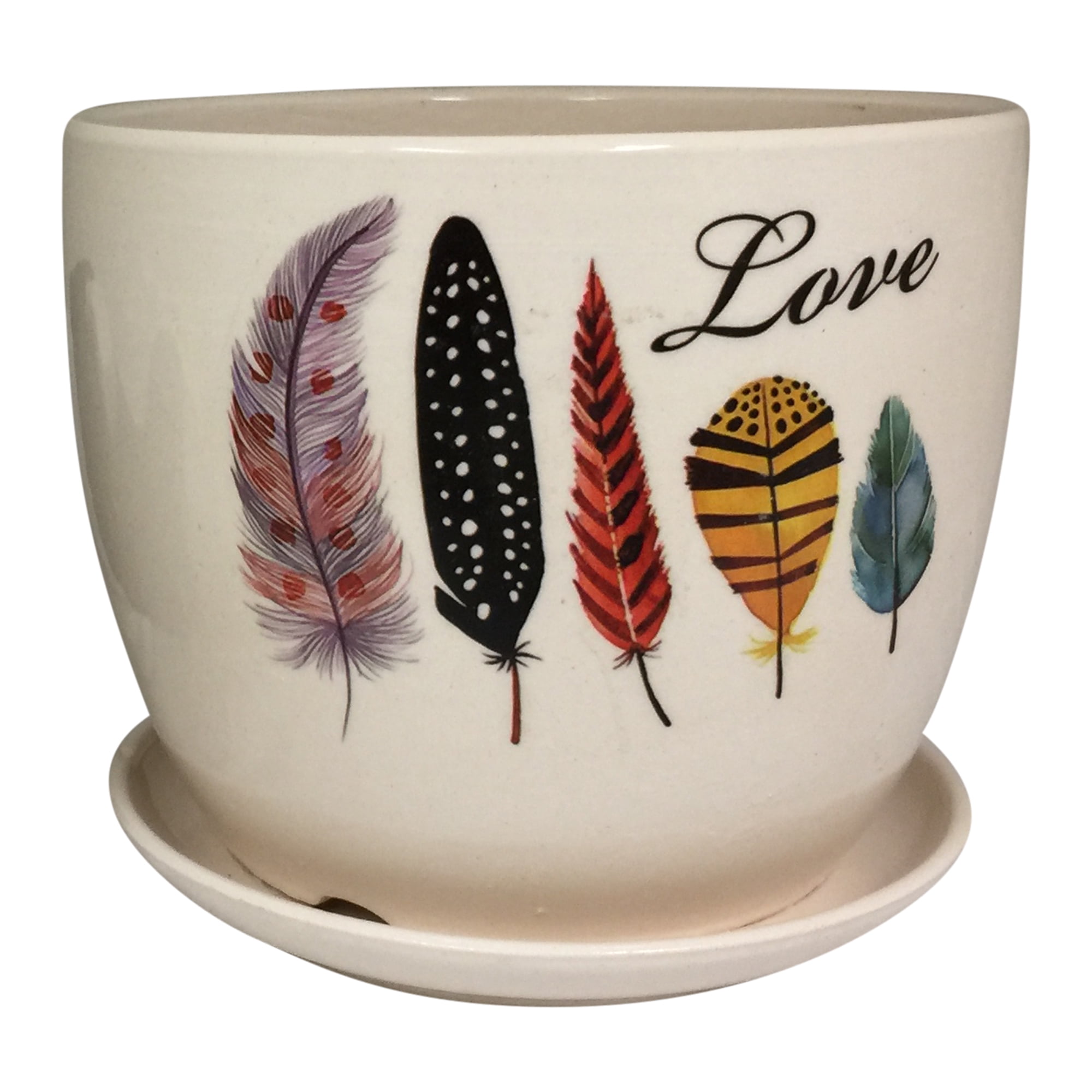 Ceramic Flower Mini Planter and Attached Saucer and Love Design;Product