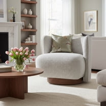 GOMYHOME Modern Boucle Swivel Accent Chair, Rounded Barrel Armchair with Wood Base, Oatmeal