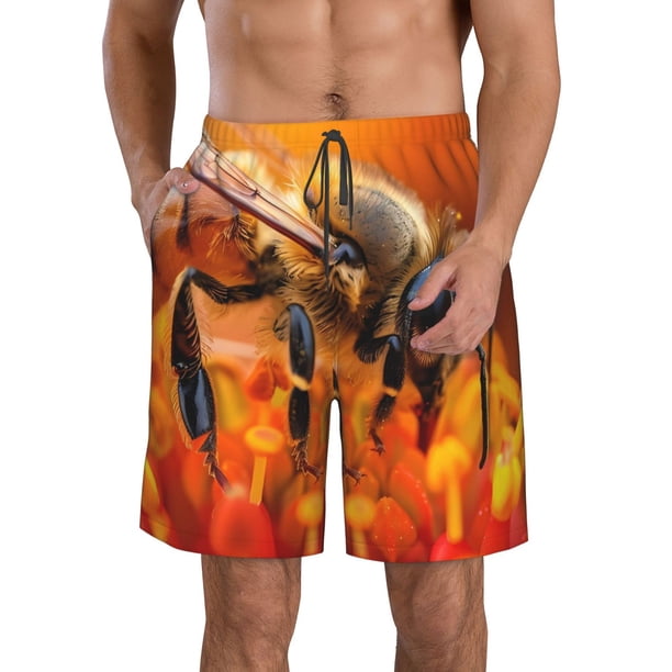 Fotbe Honeybee On Vibrant Flower Trajes de Baño Estampados para Hombre, Shorts de Verano de Secado Rápido, Ropa de Playa, Bañadores-X-Large