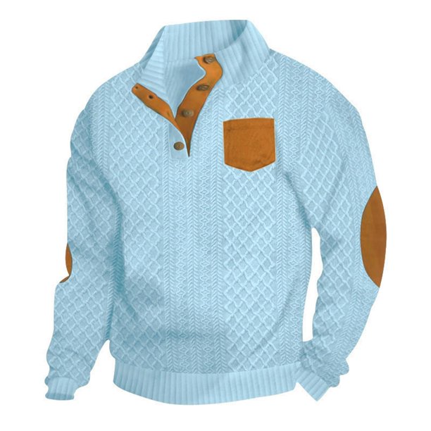 pstuiky camisetas de manga larga para hombre, Suéter de hombre con botones, color liso, cuello alto, mangas largas y cuadrados pequeños top de hombre xl