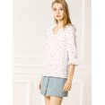 thumbnail image 4 of Blusa con Botones Allegra K Cuello de Solapa con Volantes Estampado de Corazón Manga del Codo Blanco L, 4 of 6