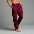 thumbnail image 4 of WTOBBY Men's Elastic Waist Drawstring Pocket Cuffed Casual Pants for Home Sleep Comfortable Soft Lounge Men's Pajama Trousers,Wine 3XL, 4 of 8