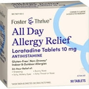 Foster & Thrive All Day Allergy Relief, 24 Hour Relief of Indoor & Outdoor Allergies, 90 Tablets, Loratadine 10mg, Non-Drowsy, Antihistamine, Indoor and Outdoor, Counteract Allergy