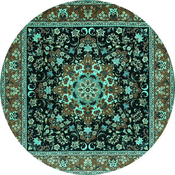 Ahgly Company Machine Washable Indoor Round Persian Turquoise Blue Traditional Area Rugs, 5' Round