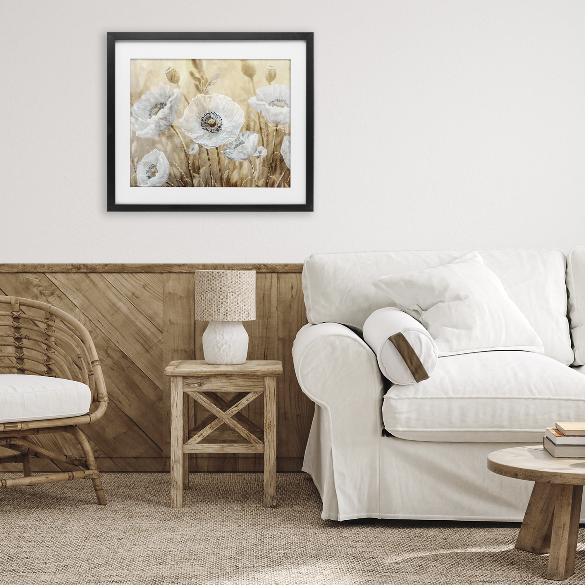 Stupell Industries White Poppies Beige Field Black Framed Print Under Glass, design by Kim Allen