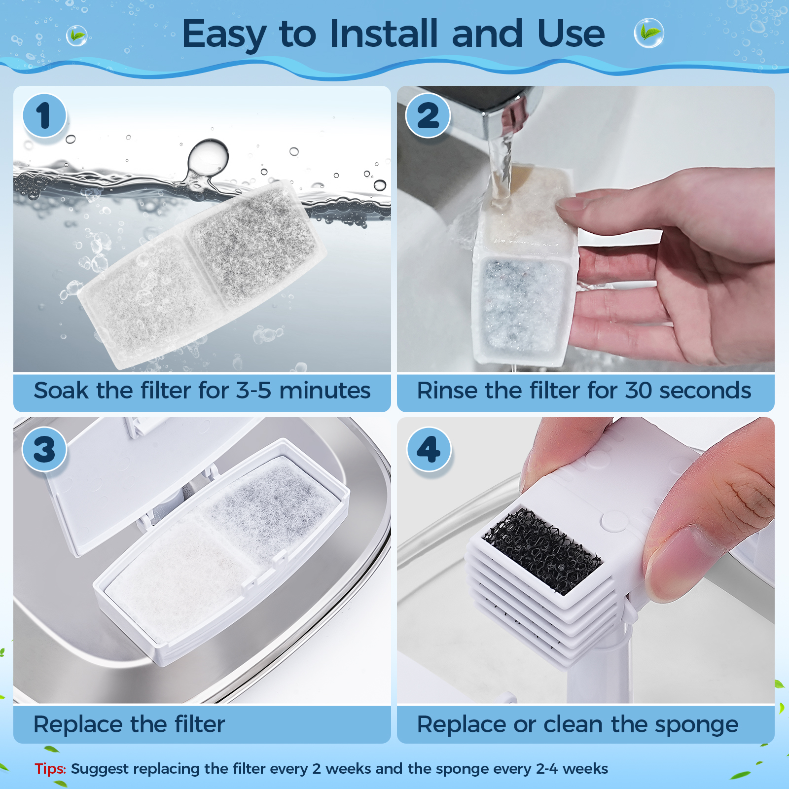 BEBANG Cat Water Fountain Filters 6 Pack Carbon and Sponges photo 3