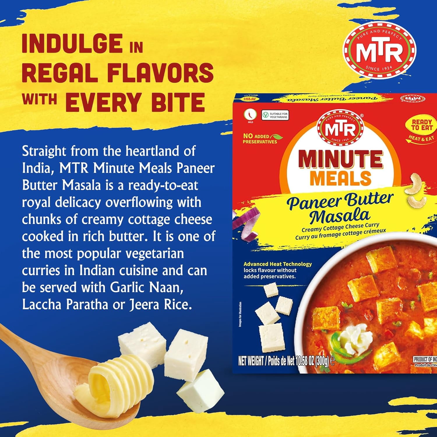 MTR Paneer Butter Masala - Creamy Cottage Cheese Curry - Tasty Indian Meal with No Added Preservatives - A Quick Meal Suitable for Vegetarians, Ready in Minutes! (300g, Pack of 6)