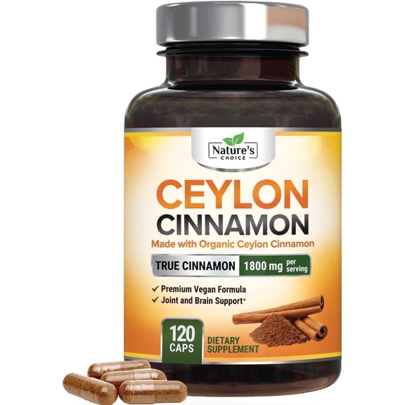 Ceylon Cinnamon Capsules 1800mg - Certified Organic & Authentic “True Ceylon” Cinnamon Powder, Extra Strength, Antioxidant Pills, Non-GMO, Sugar Free Vegan Supplements, Bottled in USA - 120 Capsules
