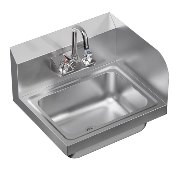 Stainless Steel Wall Mounted Hand Sink 17 in. x 15 in. with Right Side Splash and Gooseneck Faucet