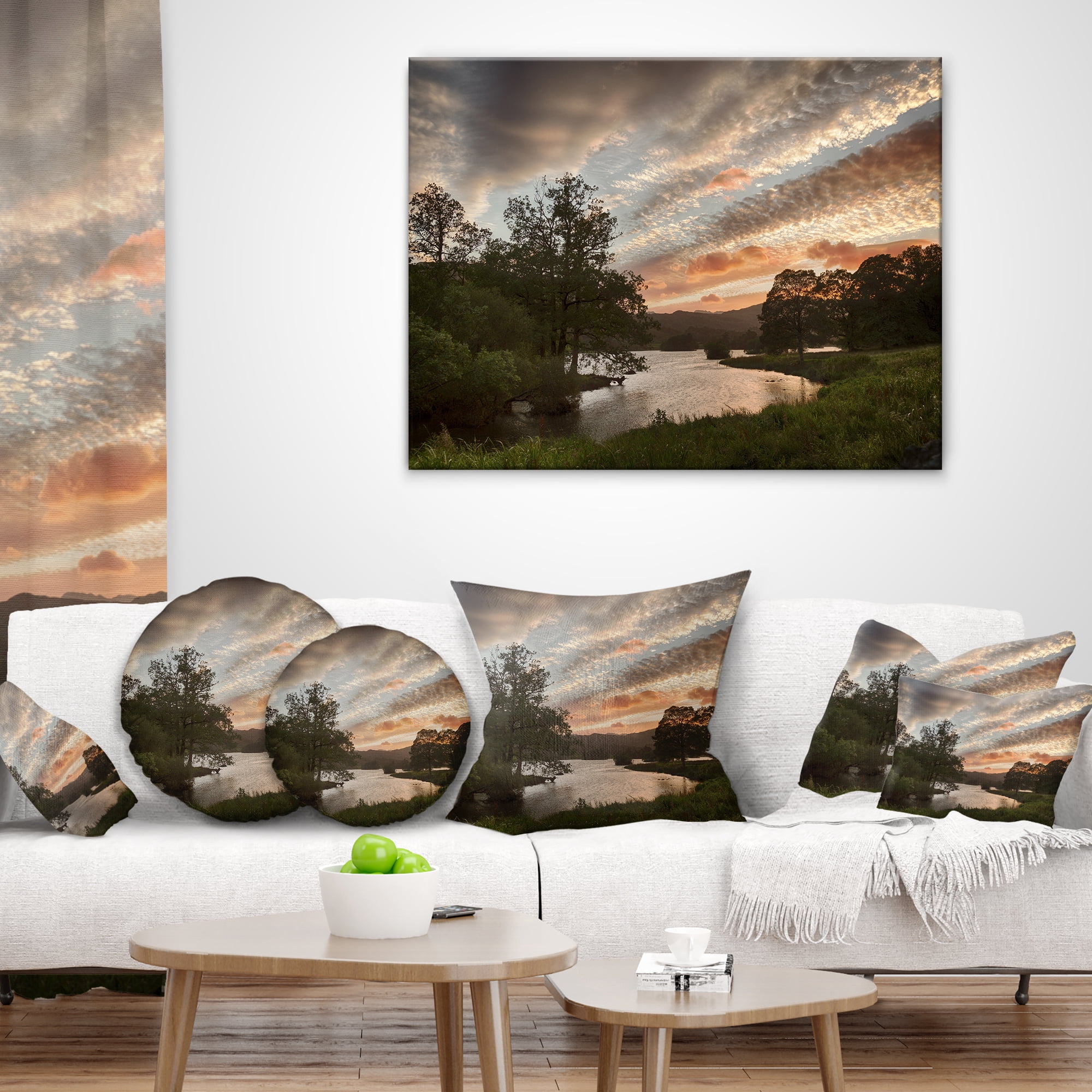 Designart Sunset over Rydal Waters - Landscape Printed Throw Pillow - 16x16