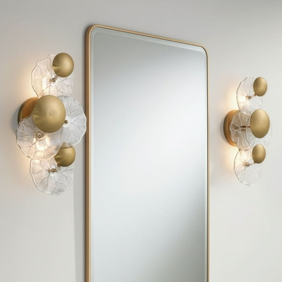 Possini Euro Design Filoli 16" High Modern 2 Light Wall Sconce Light Lamp Fixture Mount Set of 2 Bathroom Hardwired Gold Plated