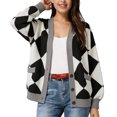 thumbnail image 5 of Women Y2k Aesthetic Cardigan Sweaters Argyle Long Sleeve Open Front Knitted Sweaters (White M), 5 of 7