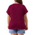 thumbnail image 3 of Agnes Orinda Women's Plus Size Tops Textured Crew Neck Short Sleeve Knit Solid Casual Blouses 3X Burgundy, 3 of 5