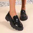 thumbnail image 2 of Womens Black Chunky Patent Faux Leather Platform Penny Loafers, Slip-on Lug Sole Shoes with Non-slip Rubber Outsole, Comfortable Y2K Style,Size 8.5, 2 of 7