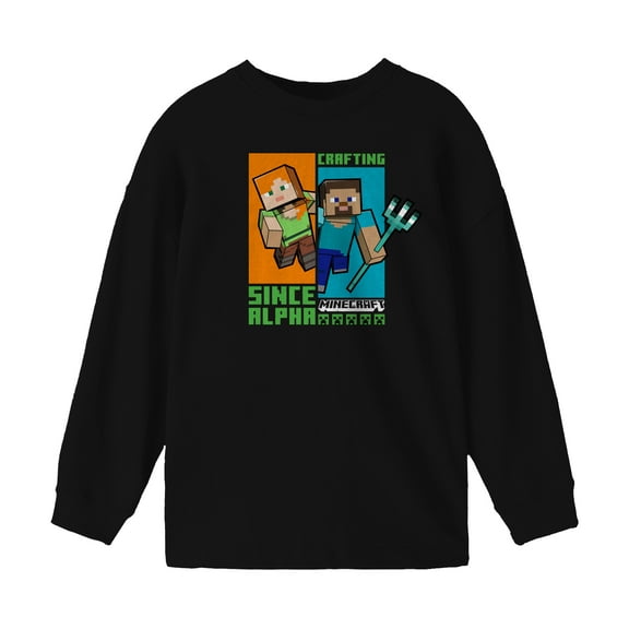 Minecraft Crafting Since Alpha Youth Black Long Sleeve Shirt-Medium