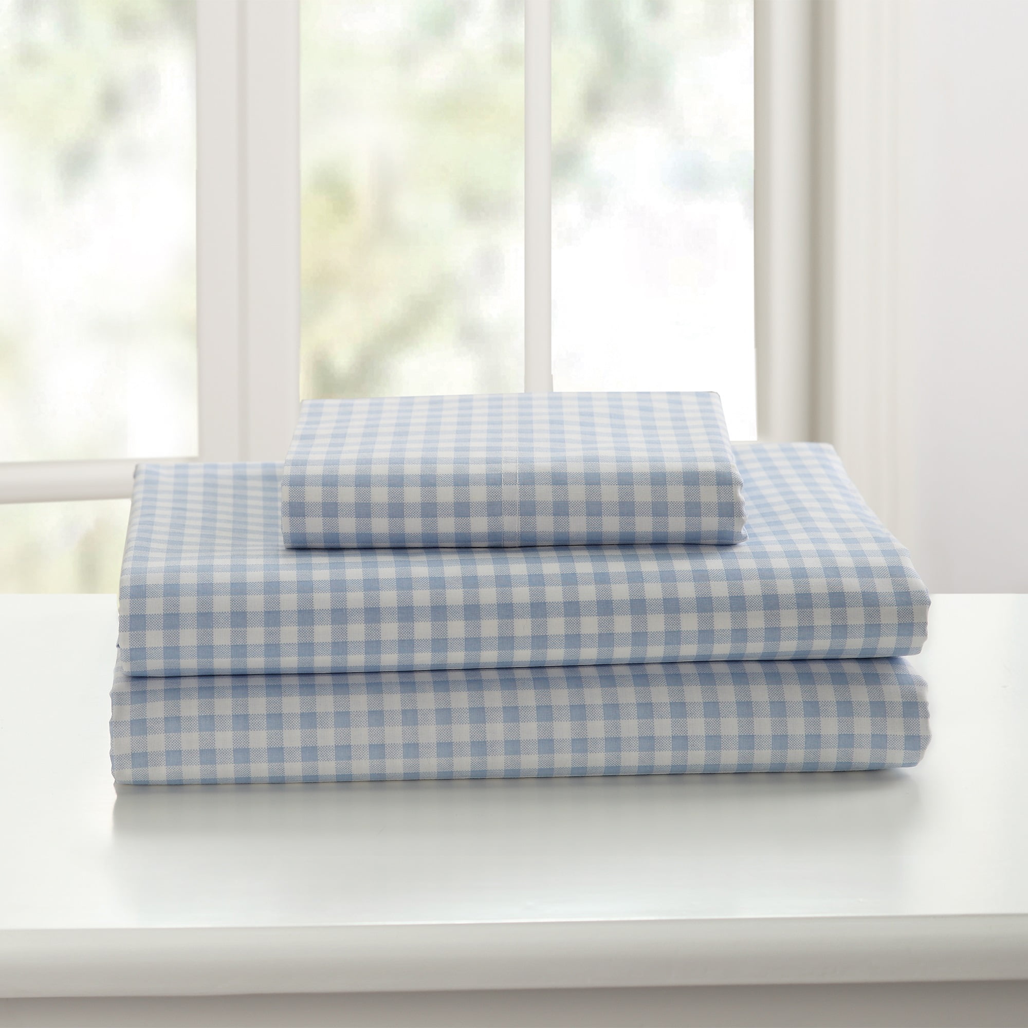 Laurel & Mayfair Gingham Printed 250tc 100% Cotton Percale Navy 3-Piece Sheet Set, Twin