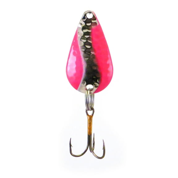Rainbow Plastics Pot-O-Gold Steelhead Spoon Hammered Nickel Hot Pink Outside