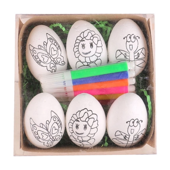 SLYNSHome - 6 Pcs - Easter Hand-painted Blank Eggs Toys,DIY Unfinished Egg Graffiti Play for Kids (Butterfly)
