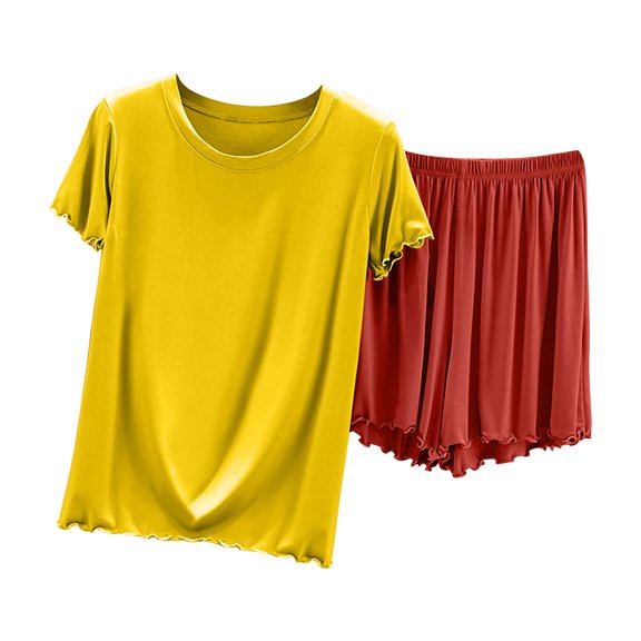Chbgutlmr 2 Piece Sets for Women Summer Round Neck Short Sleeve Tops Shorts Ruffle Loose Loungewear Sets