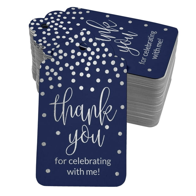 Inkdotpot Silver Foil Paper Hang Tags ThankYou For Celebrating With Me Birthday Favor Tags 100 Pack