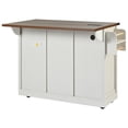 thumbnail image 2 of Farmhouse Kitchen Island with Power Outlet, 2 Sliding Barn Door Kitchen Storage Island with Drop Leaf, Spice Rack Rolling Kitchen Cart on Wheels, for Home, Kitchen and Dining Room, White, 2 of 9