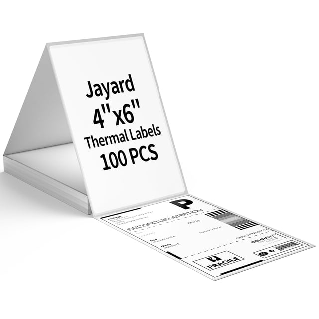Etiquetas térmicas directas Jayard de 4 x 6 cm, 100 etiquetas/pila