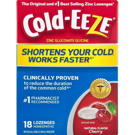 Cold-Eeze Zinc Gluconate Glycine Cherry Lozenges Homeopathic, 18