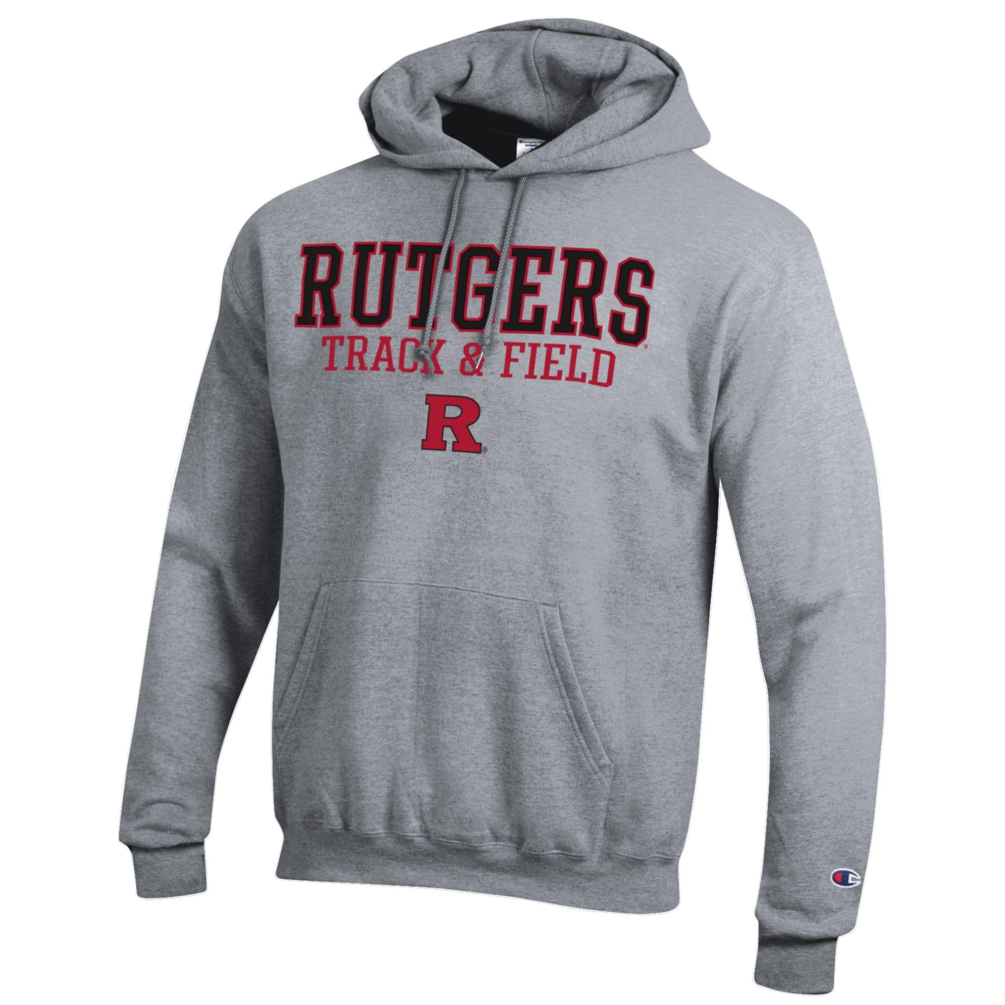 Men's Champion  Gray Rutgers Scarlet Knights Track & Field Stack Powerblend Pullover Hoodie
