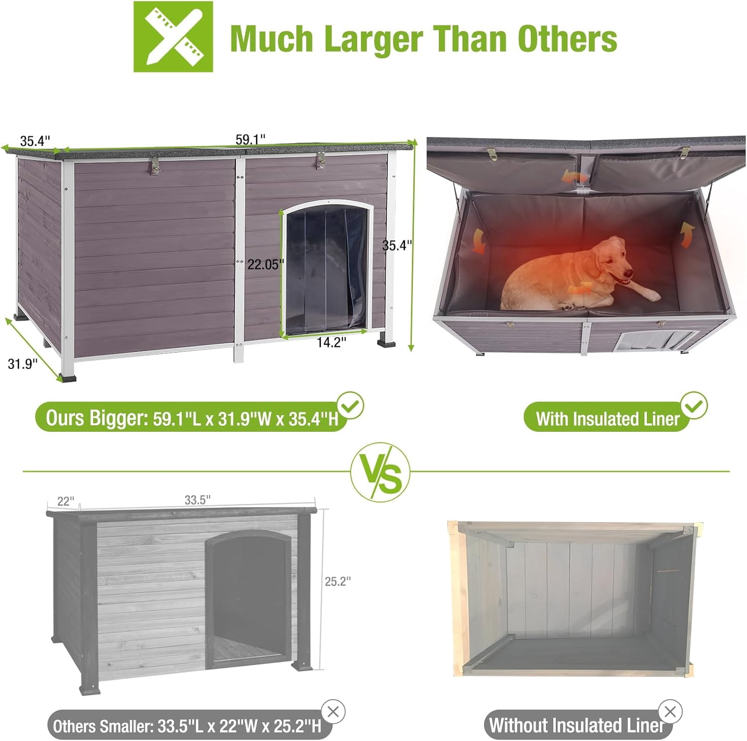 Aivituvin Extra Large Insulated Outdoor Dog House with Insulated Liner for Winter, Weatherproof Dog Kennel with All-Around Iron Frame for Small, Medium, and Large Dog (Gray)